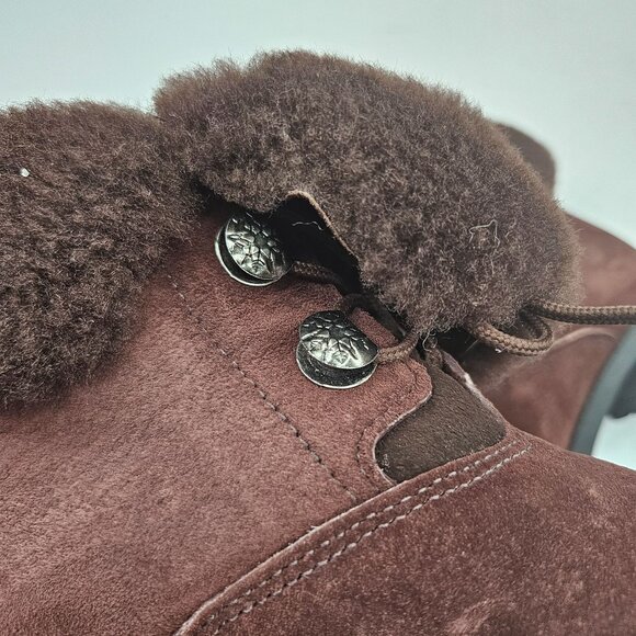 Sorel Boots Fur Lined Suede Brown Lace Up Combat Winter Ankle Booties Size 6 - Picture 9 of 11